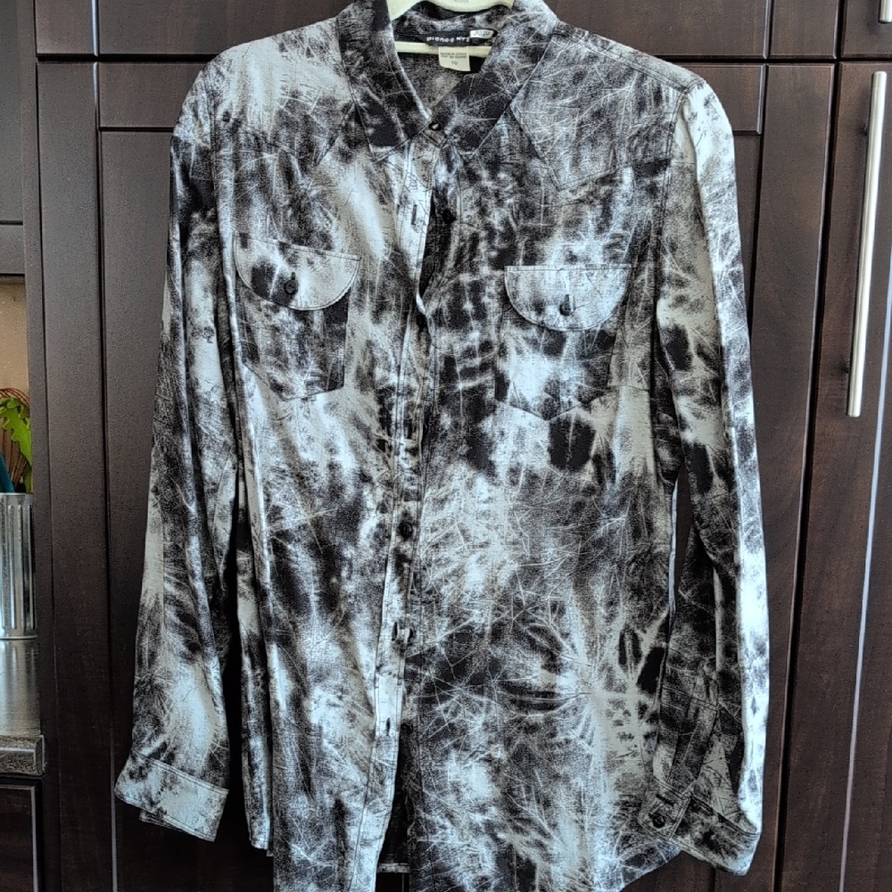 Men's Black & White Tie-Dye Lightweight Shirt Jacket